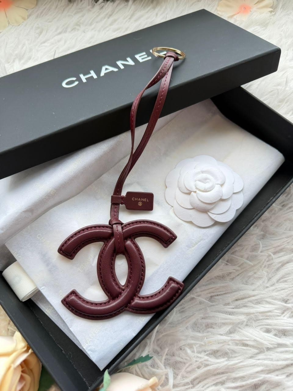 Chanel Double C Leather Bag Charm in Burgundy